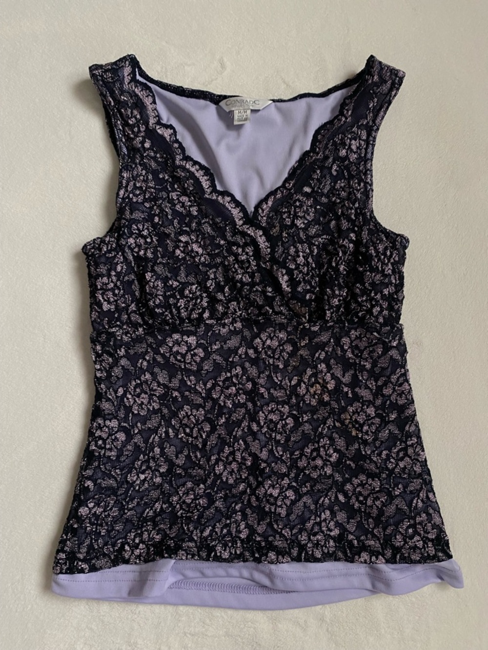 Vintage Conrad C Lace Overlay Lavender Tank Top